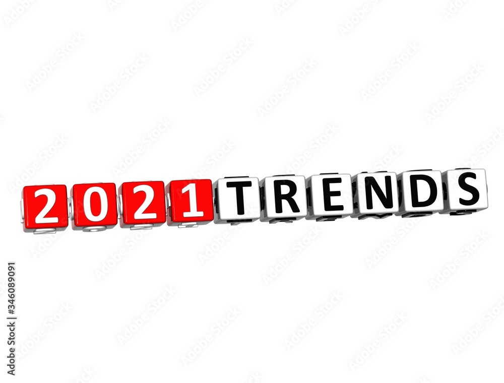Trends 2021. 3D red-white crossword puzzle on white background. Creative Words.