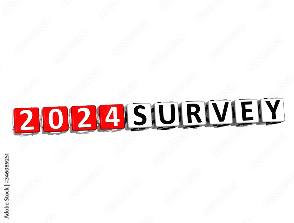Survey 2024. 3D red-white crossword puzzle on white background. Creative Words.