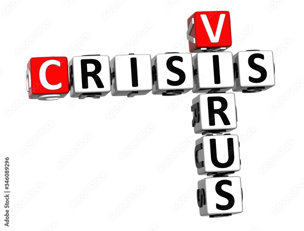 Virus Social Crisis. Coronavirus COVID-19. 3D red-white crossword puzzle on white background. Corona Virus Creative Words. Virus Social Crisis. Coronavirus COVID-19. 3D red-white crossword puzzle on white background. Corona Virus Creative Words.
