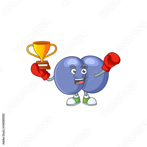 Proudly face of boxing winner streptococcus pneumoniae presented in cartoon character design
