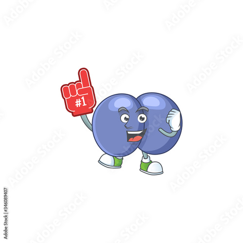 Cartoon character concept of streptococcus pneumoniae holding red foam finger