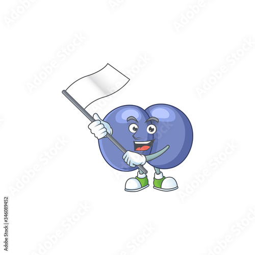 Cute cartoon character of streptococcus pneumoniae holding white flag