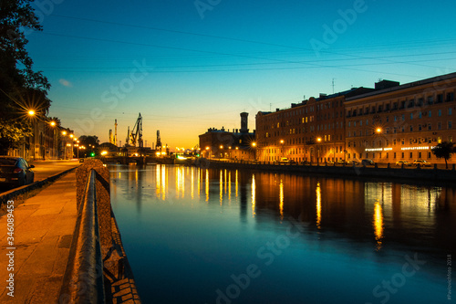 beautiful urban landscape of Saint Petersburg reflection of buildings in the water beautiful sky white nights calm and peace