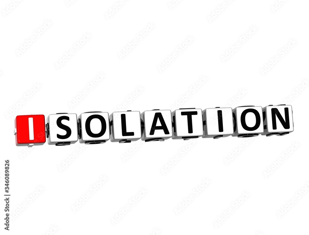 Isolation Self. Coronavirus COVID-19. 3D red-white crossword puzzle on white background. Corona Virus Creative Words.