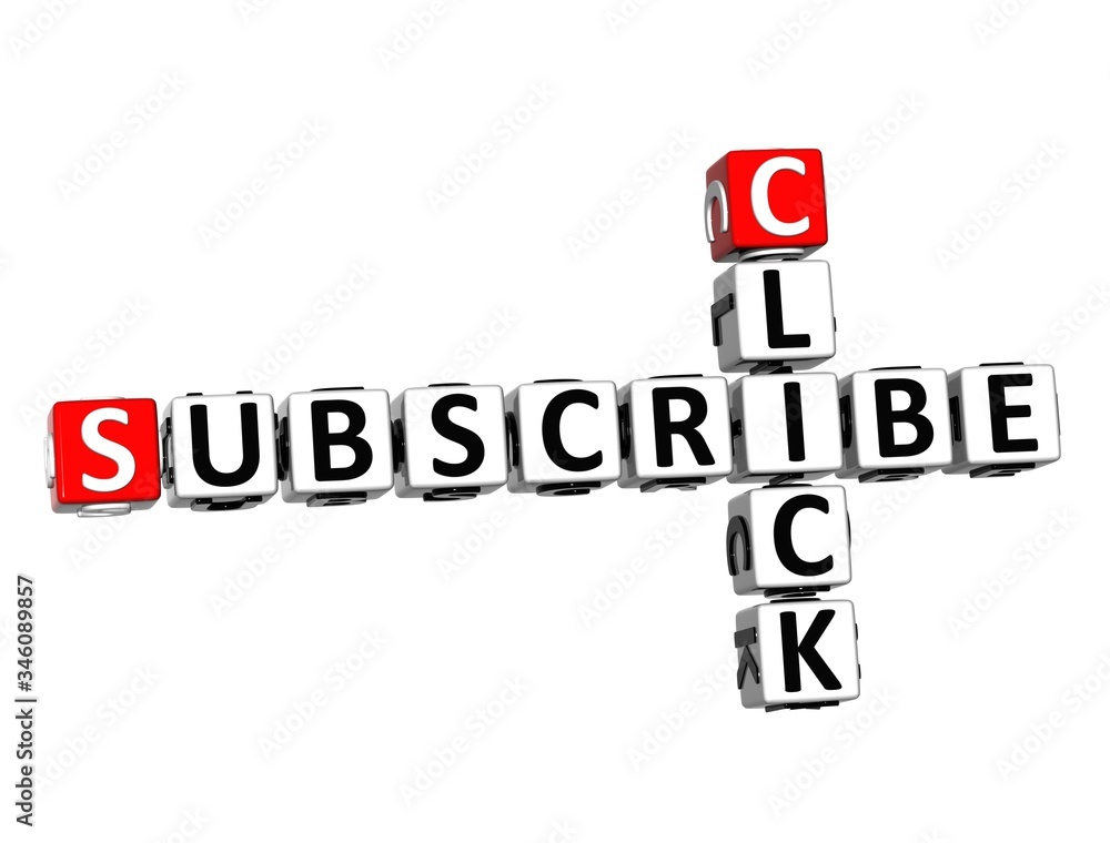 Subscribe Click Red - White Cube text. 3D red-white crossword puzzle on white background. Creative Words. Subscribe Click Red - White Cube text. 3D red-white crossword puzzle on white background. Creative Words.