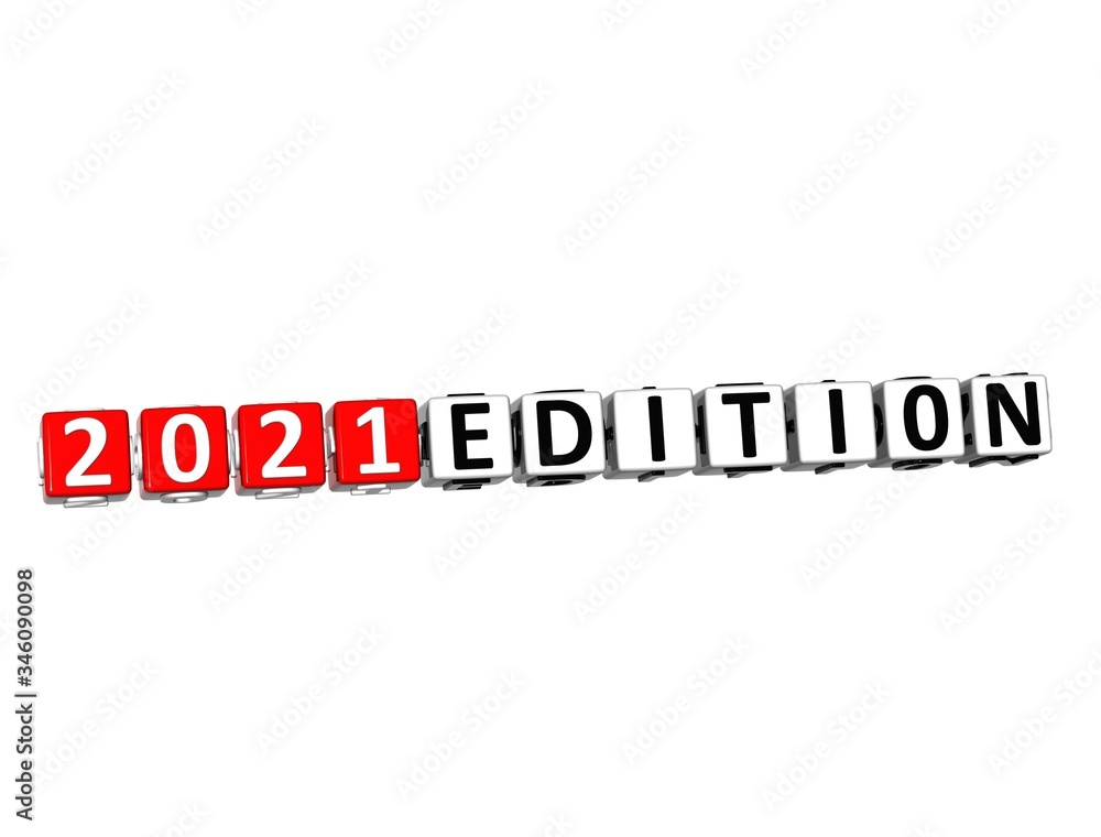 Edition 2021. 3D red-white crossword puzzle on white background. Creative Words. Edition 2021. 3D red-white crossword puzzle on white background. Creative Words.