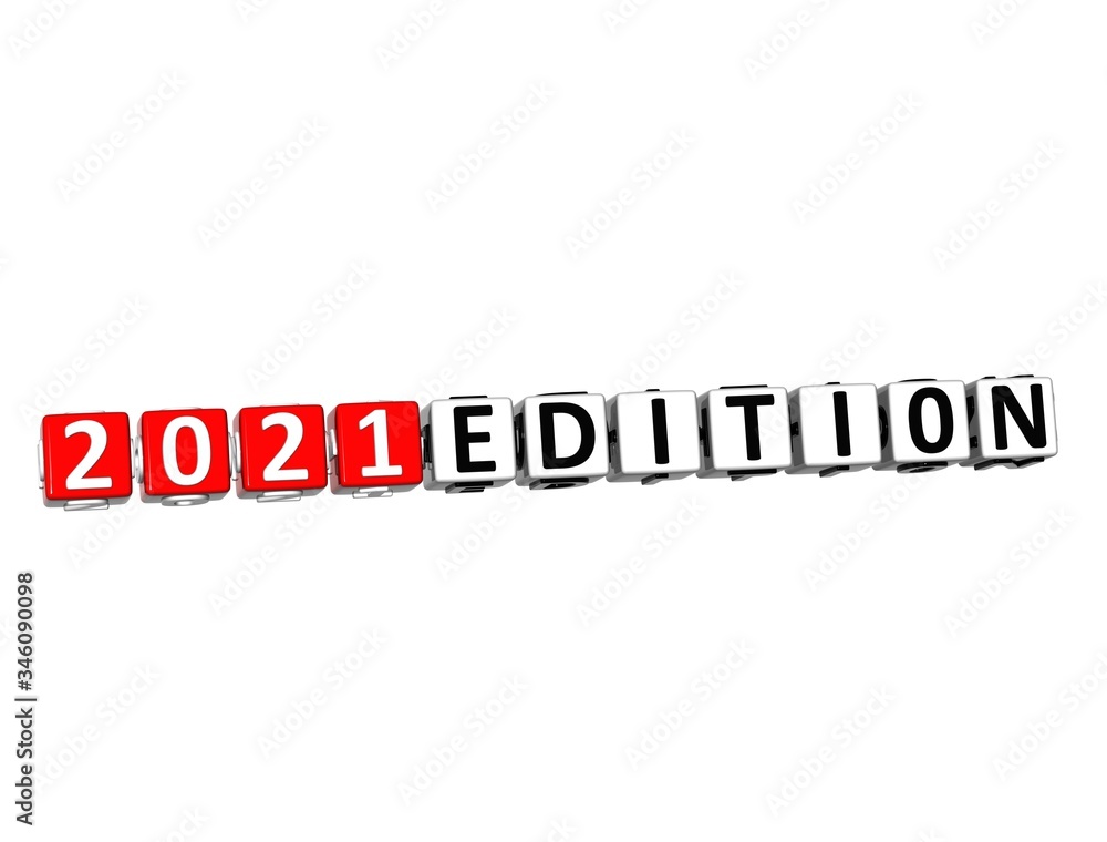 Edition 2021. 3D red-white crossword puzzle on white background. Creative Words.