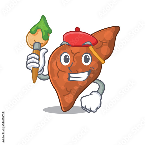A creative human fibrosis liver artist mascot design style paint with a brush