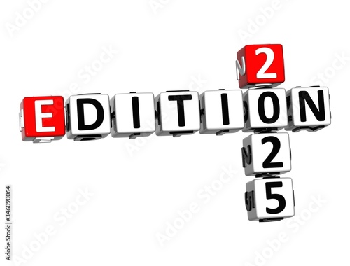 Edition 2025. 3D red-white crossword puzzle on white background. Creative Words.