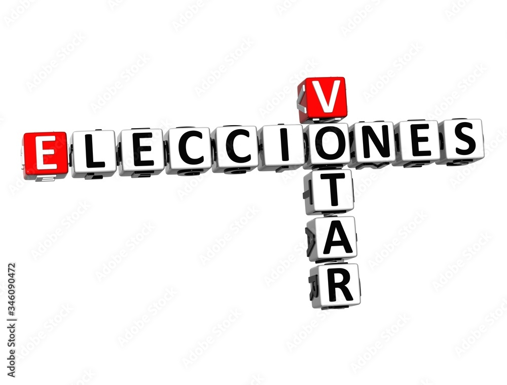 Vote. Elections. Voting. 3D red-white crossword puzzle on white background. Creative Words. Vote. Elections. Voting. 3D red-white crossword puzzle on white background. Creative Words.