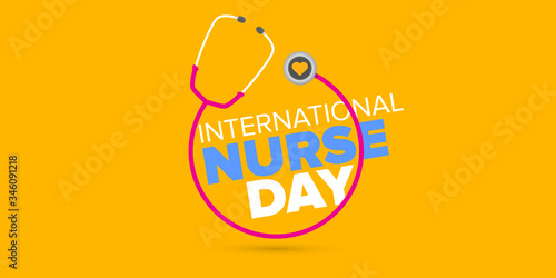 vector international nurse day greeting card or horizontal banner with stethoscope isolated on orange background. vector nurses day icon or sign design template