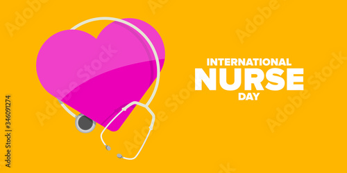 vector international nurse day greeting card or horizontal banner with stethoscope isolated on orange background. vector nurses day icon or sign design template