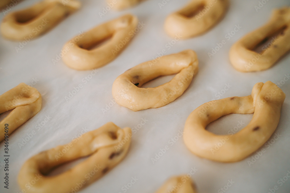 Hand-made taralli salty snack, typical from Puglia, Italy Hand-made taralli salty snack, typical from Puglia, Italy