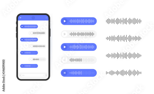 Mobile phone with voice messages icon. Message bubble with sound wave for social media. Modern flat style vector illustration
