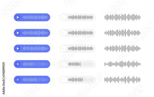 Set voice messages icon with sound wave. Message bubble for social media. Modern flat style vector illustration