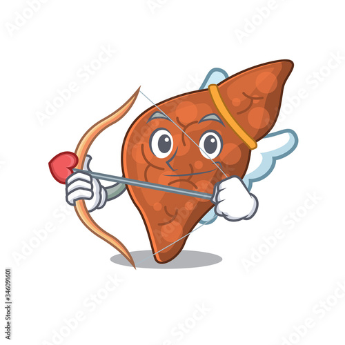 Human fibrosis liver in cupid cartoon character with arrow and wings