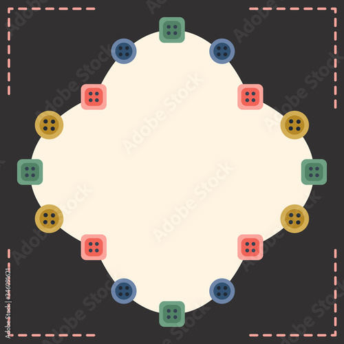 Tailor flat tamplate vector. Buttons frame with place for your text. Great for scrapbooking paper, sewing shop card, sale coupons and social networks posts.