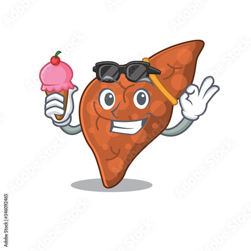 Cartoon design concept of human fibrosis liver having an ice cream