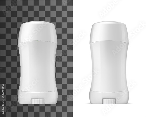 White deodorant stick with closed cap, vector realistic 3d mockup template. Men or woman blank antiperspirant deodorant stick, skincare and hygiene product, isolated on transparent background
