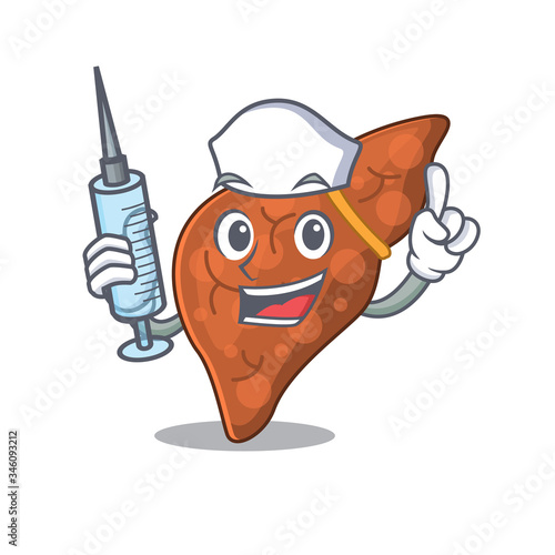 A nice nurse of human fibrosis liver mascot design concept with a syringe