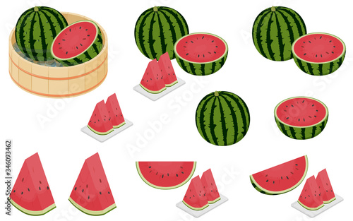 Vector illustrations of a various types of watermelon.