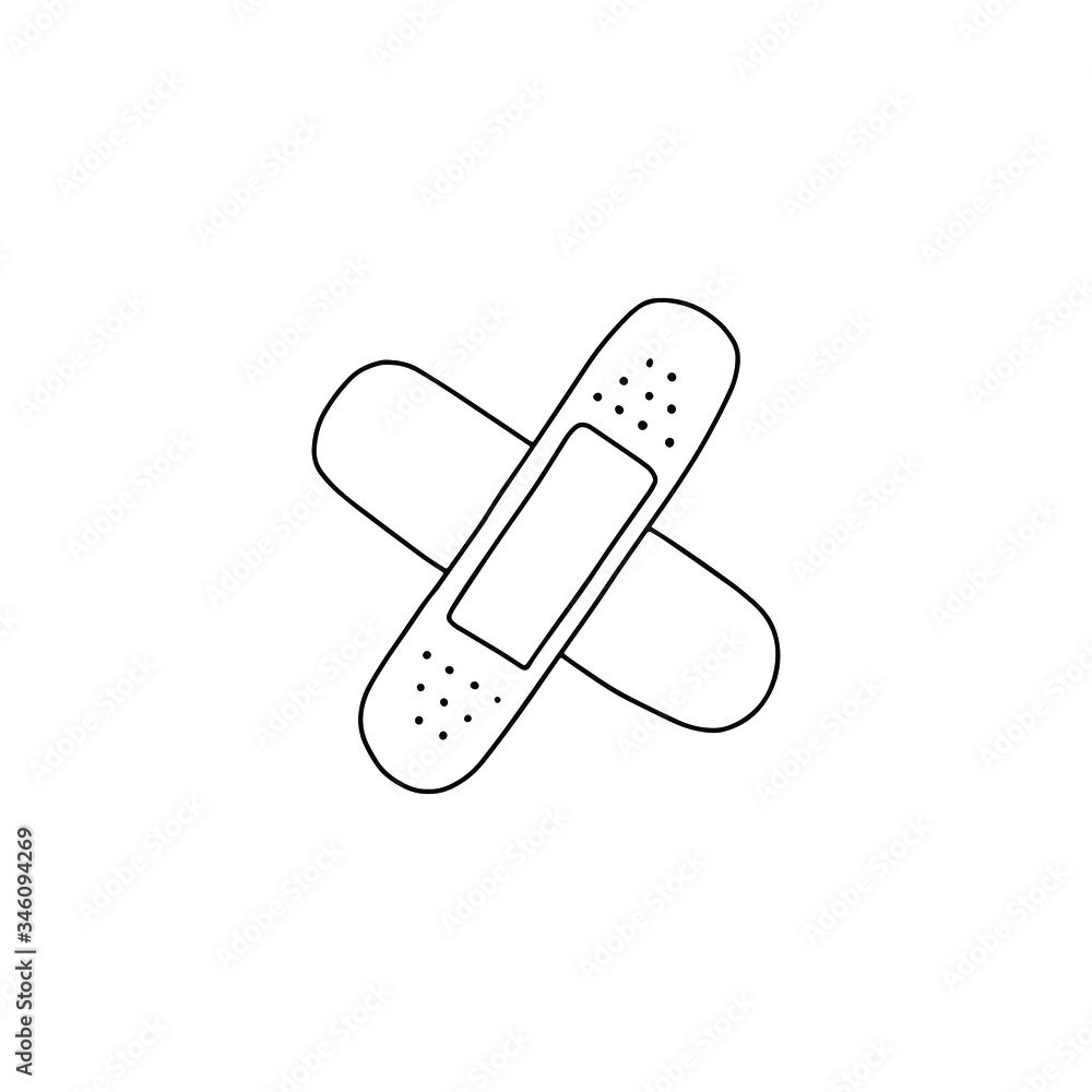 Hand-drawn patches, glued on top of each other, like a cross. Medical, outline, vector stock illustration. Hand-drawn patches, glued on top of each other, like a cross. Medical, outline, vector stock illustration.