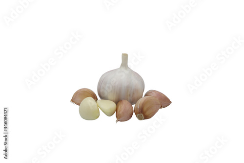 
Garlic placed on a white background
