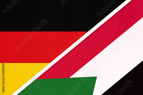 Germany vs Sudan, symbol of two national flags. Relationship between European and African countries.