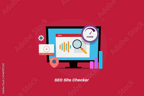 Check website seo, marketing data analysis, search engine ranking, website loading speed, online optimization tool concept. Internet and Technology.