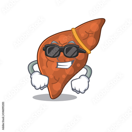 Cool human fibrosis liver cartoon character wearing expensive black glasses