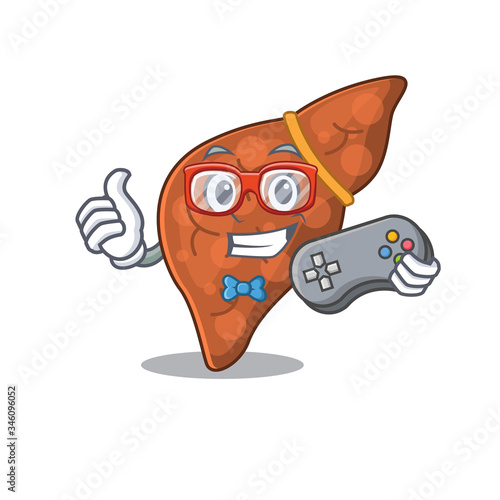 Mascot design concept of human fibrosis liver gamer using controller