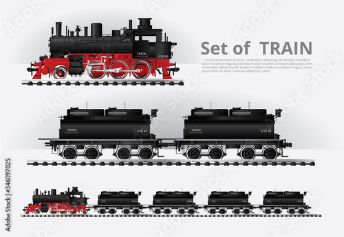 Cargo train on a rail road Vector illustration
