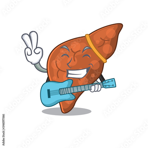 Talented musician of human fibrosis liver cartoon design playing a guitar