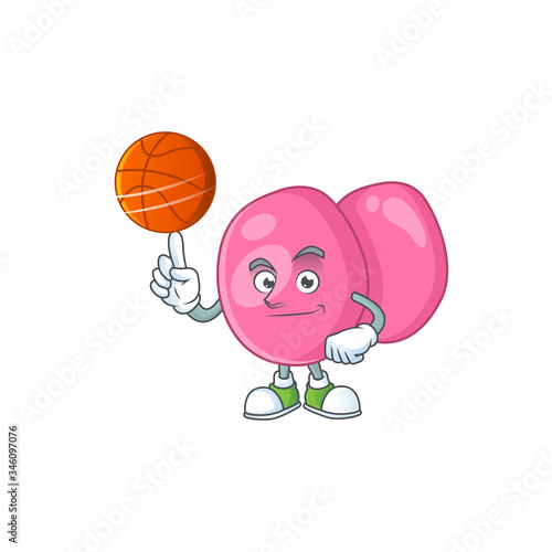 An athletic streptococcus pyogenes cartoon design style playing basketball