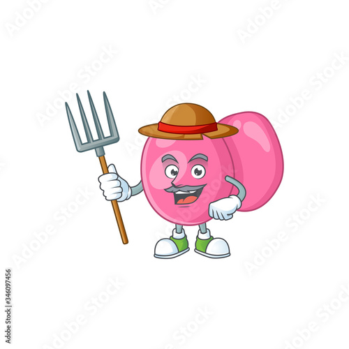Mascot design style of Farmer streptococcus pyogenes with hat and pitchfork
