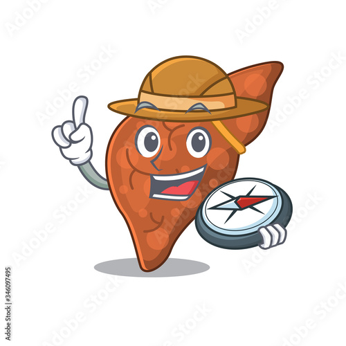mascot design concept of human fibrosis liver explorer with a compass