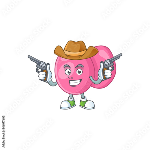 A cowboy cartoon character of streptococcus pyogenes holding guns