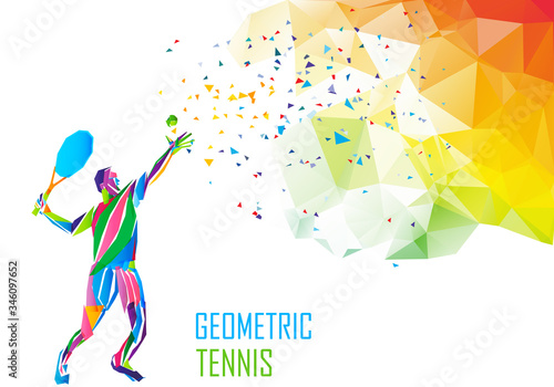 Tennis player triangle polygonal low poly vector illustration