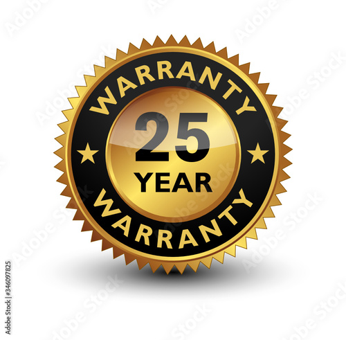 25 Year warranty golden seal, stamp, badge, stamp, sign, label isolated on white background  