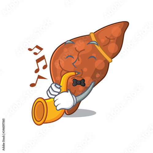 Talented musician of human fibrosis liver cartoon design playing a trumpet