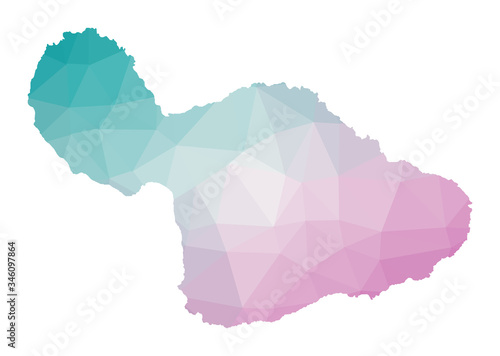 Polygonal map of Maui. Geometric illustration of the island in emerald amethyst colors. Maui map in low poly style. Technology, internet, network concept. Vector illustration.