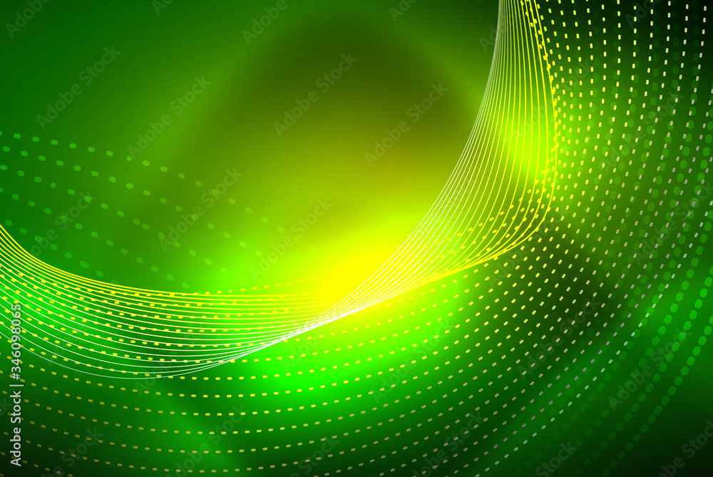 Abstract particles, wave background, neon motion techno design
