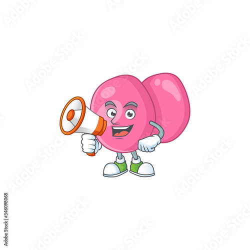 A picture of streptococcus pyogenes cartoon design style speaking on a megaphone