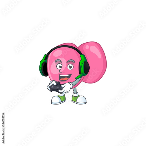 A cartoon design of streptococcus pyogenes talented gamer play with headphone and controller