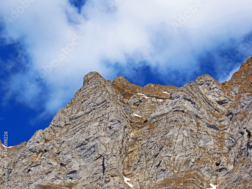 Alpine peak Selun in the Churfirsten mountain range, between the Obertoggenburg region and Lake Walensee, Walenstadtberg - Canton of St. Gallen, Switzerland (Kanton St. Gallen, Schweiz) photo