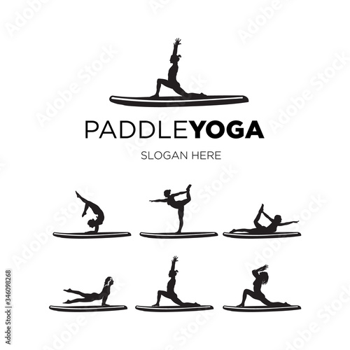 set woman paddle yoga silhouette 