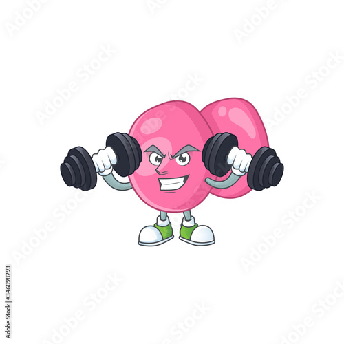 Fitness exercise streptococcus pyogenes cartoon character using barbells