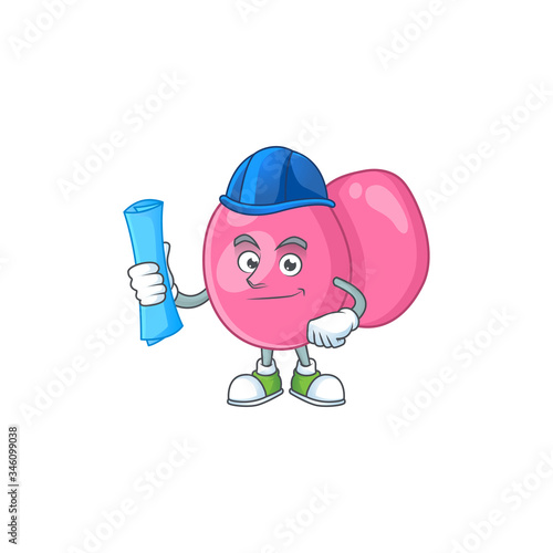 Talented Architect streptococcus pyogenes cartoon design style having blue prints