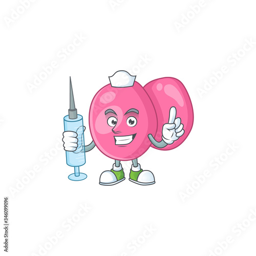 Friendly Nurse streptococcus pyogenes mascot design style using syringe