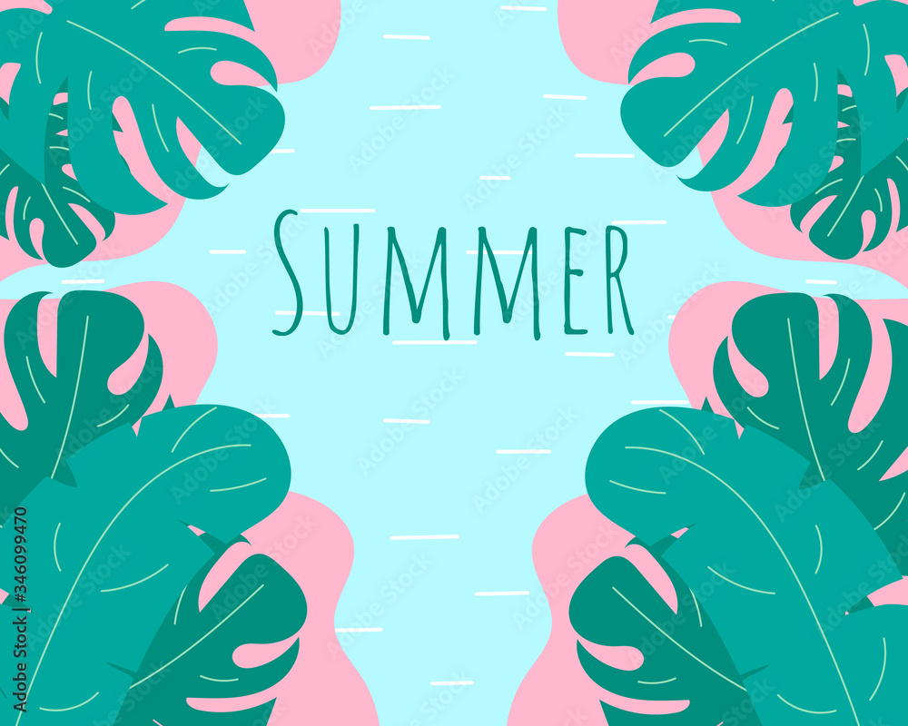 Abstract summer background with tropical leaves. Vector illustration
